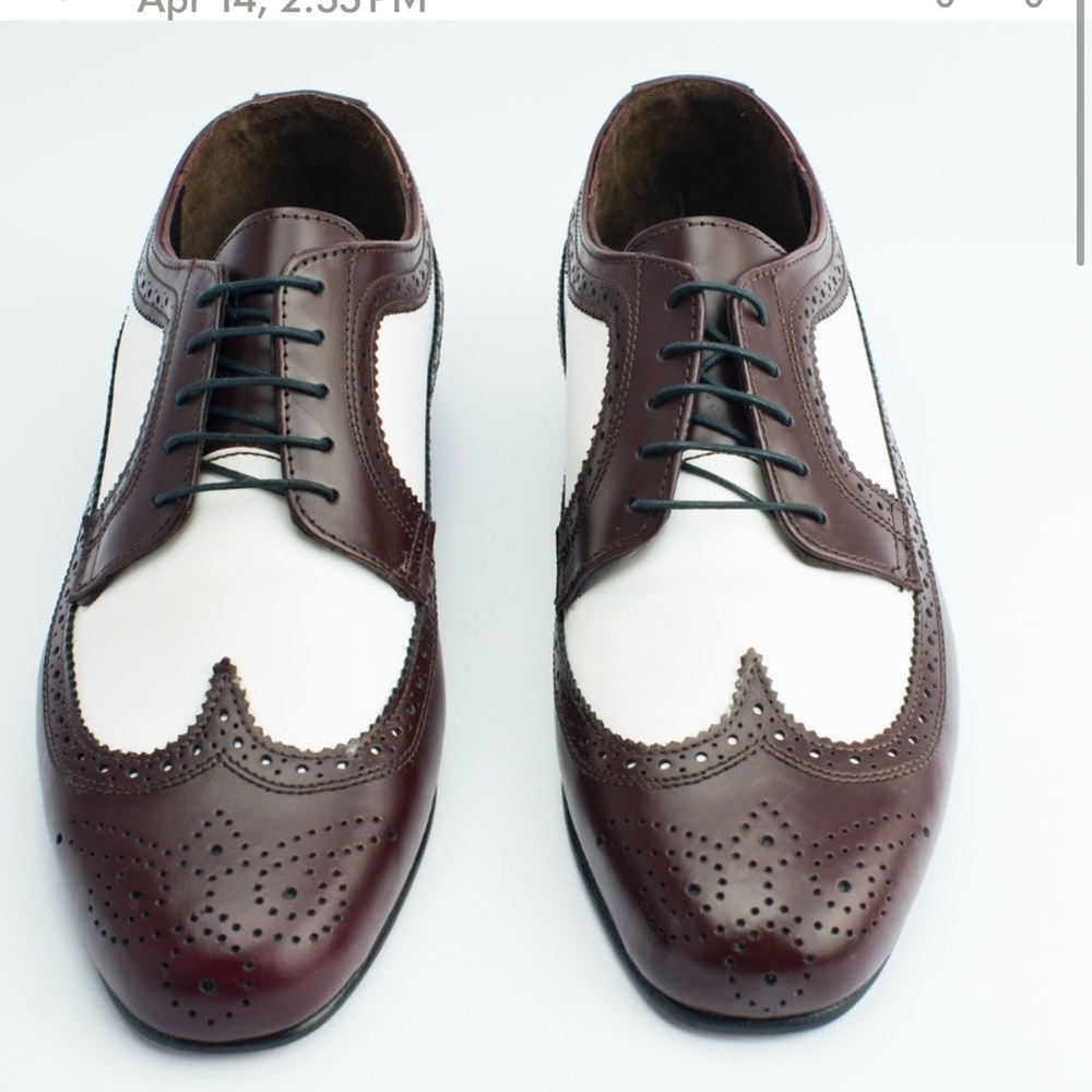 Brentano Designer  Burgandy/Brown&White  Leather Wingtip Beatnik Oxford,  10.5